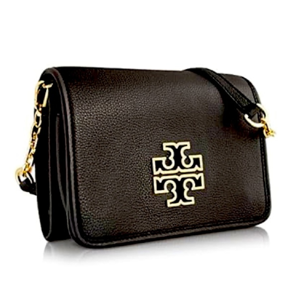 Tory Burch Britten Combo Crossbody Leather Black Bag Womens Black and Gold Purse